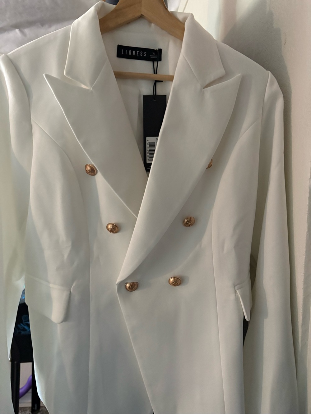 Lioness Double-Breasted Ivory Blazer with Gold Buttons